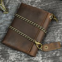 Luufan Men Genuine Leather Short Wallet With Chain Zipper Clutch Wallets Male Short Trifold Purse Card Holder Change Coin Purse