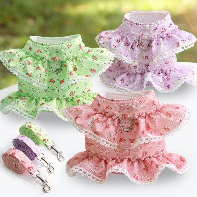[HOT!] Cat dog Harness with Leash Pet floral lace clothes Puppy Kitten Adjustable Vest Collar Outdoor Walking Chihuahua Schnauzer