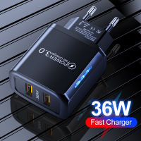 36W USB Fast Charger QC 3.0ศัพท์ติดผนัง Fast Charging สำหรับ 12 11 Samsung Mobile 2พอร์ต EU US Plug Adapter Travel