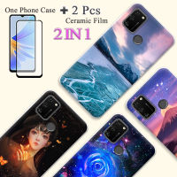 2 IN 1เพื่อเป็นเกียรติแก่กรณี9A TPU นุ่มและหลากสีทาสีเคสโทรศัพท์ด้วยฟิล์มกันรอยกันกระแทกโค้ง