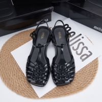 2023 New Melissa Womens Vintage Sandals Square Headed Woven Hollow Jelly Shoes Adult Girls Baotou Sandal Ladies T-shaped Sandal