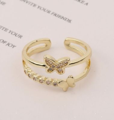 JYJ002แหวนแฟชั่นผีเสื้อสไตล์เกาหลีเครื่องประดับสีเงินสีทองปรับขนาดแหวนของขวัญ