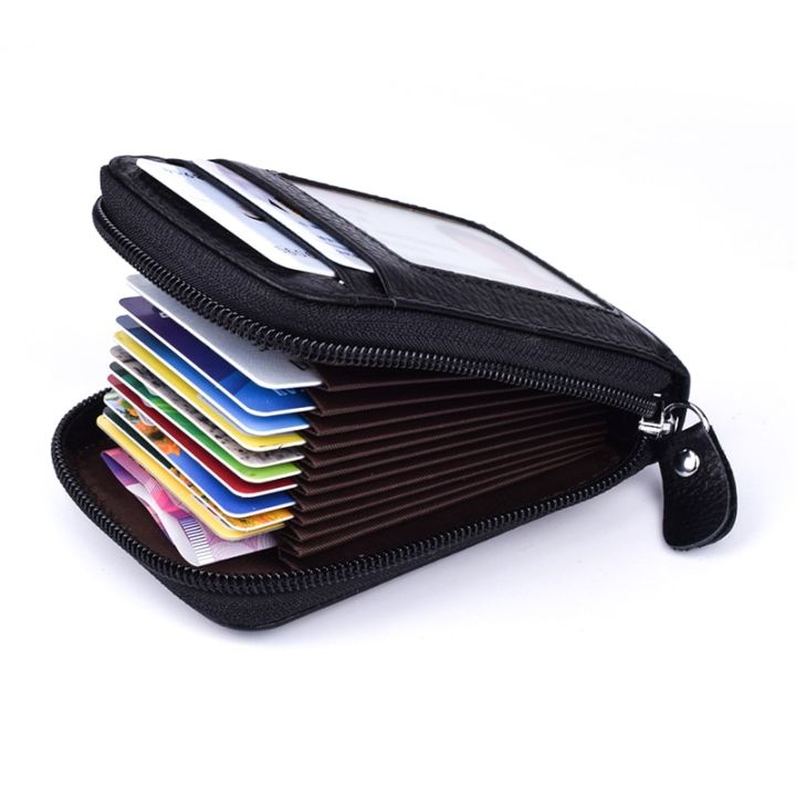 rfid-genuine-leather-card-cover-women-men-accordion-credit-card-holder-case-14-card-slots-fashion-pillow-wallet-zipper-purse-card-holders