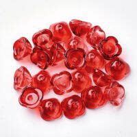 20pc 4-Petal Transparent Spray Painted Glass Bead Caps Flower Red 11.5x11.5x7mm Hole: 1.6mm