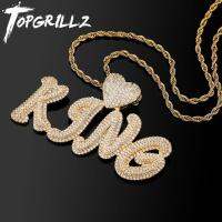 จี้สร้อยคอสั่งทำชื่อได้ TOPGRILLZ สร้อยรูปตัวอักษรเพชรสังเคราะห์เย็นพร้อมตะขอรูปหัวใจเครื่องประดับแฟชั่นฮิปฮอปสำหรับผู้หญิง