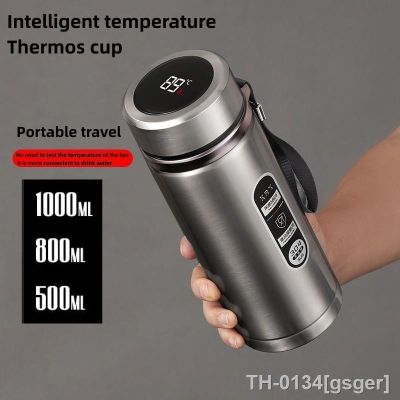 ﺴ❃▬ gsger Garrafa térmica de aço inoxidável com Temperature Display Flask copos portáteis Sus304 500ml 1L