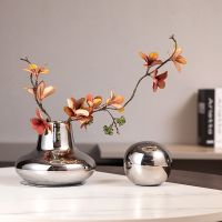 Nordic Ceramics Silver Plating Vase Home Flower Accessories Vase Living Room Wine Cabinet Decora Artwork Soft Outfit Ornaments