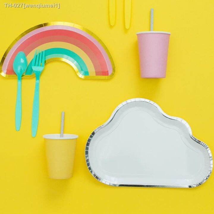 white-cloud-rainbow-party-favors-tableware-kids-birthday-paper-plates-cup-cartoon-dessert-cake-dish-wedding-decor-party-supplies