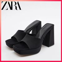 ◈ xutiaoji1414 Zara ใหม่ รองเท้าแตะส้นสูง พื้นหนา หัวเหลี่ยม กันน้ํา เรียบง่าย