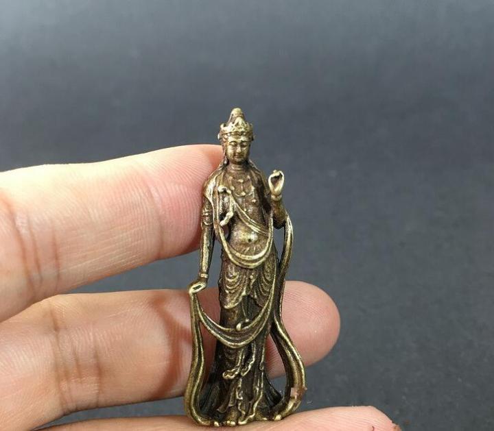 collectable-chinese-brass-carved-kwan-yin-guan-yin-buddha-exquisite-small-statues