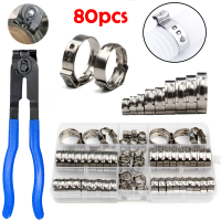 45/80 pcs หูเดี่ยว Stepless ท่อ Clamps คีม 304 ท่อสแตนเลส Clamps Cinch Clamp แหวนคีมคู่มือกล่อง 5.8-23.5 มม.-Naeki