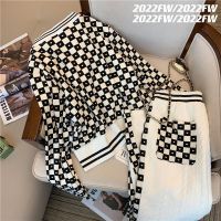 Spot parcel post Autumn Suit Women 2023 New Korean Style Classic Style Chessboard Plaid Coat High Waist Wide Leg Pants Salt Two-Piece Suit