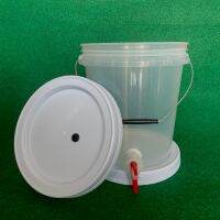 Bucket 10 L Food Grade With Faucet ถังหมักสีใสติดก๊อก 10ลิตร สีใส พร้อมเจาะรูยางใส่ Airlock ฝาล็อค2ชั้นพร้อมก๊อกอากาศไม่เข้าน้ำไม่หก100%กว้างยาว22.5สูง 29.8CM