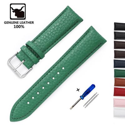 Genuine Leather Strap Calfskin Men Women Watch Band Watch Accessories Bracelet 12mm 14mm 16mm 18mm 20mm 22mm Green Blue Red