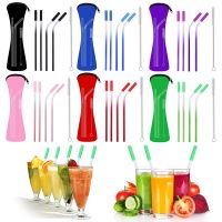 /set Of Bar Accessory Tools Gradient Color Metal Stainless Steel Two Kinds Straws With Cleaning Brush Reusable Bar Goods Specialty Glassware