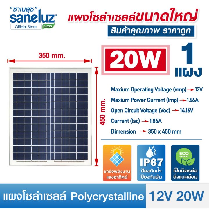 saneluz-แผงโซล่าเซลล์-12v-20w-polycrystalline-ความยาวสาย-1-เมตร-solar-cell-solar-light-โซล่าเซลล์-solar-panel-ไฟโซล่าเซลล์-สินค้าคุณภาพ-ราคาถูก-vnfs