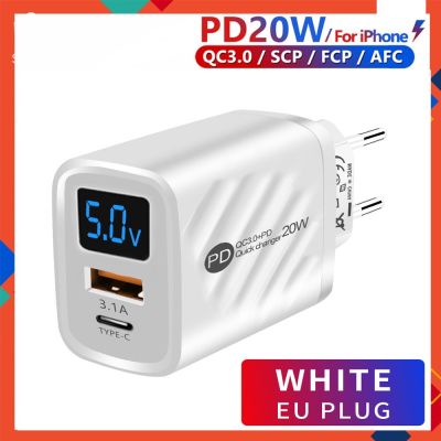 FLEWWER หน้าจอดิจิตอล USB อะแดปเตอร์เครื่องชาร์จดิจิตอล20W ระบบชาร์จเร็วระบบชาร์จเร็ว3.0เหมาะสำหรับ iPhone Xiaomi Samsung