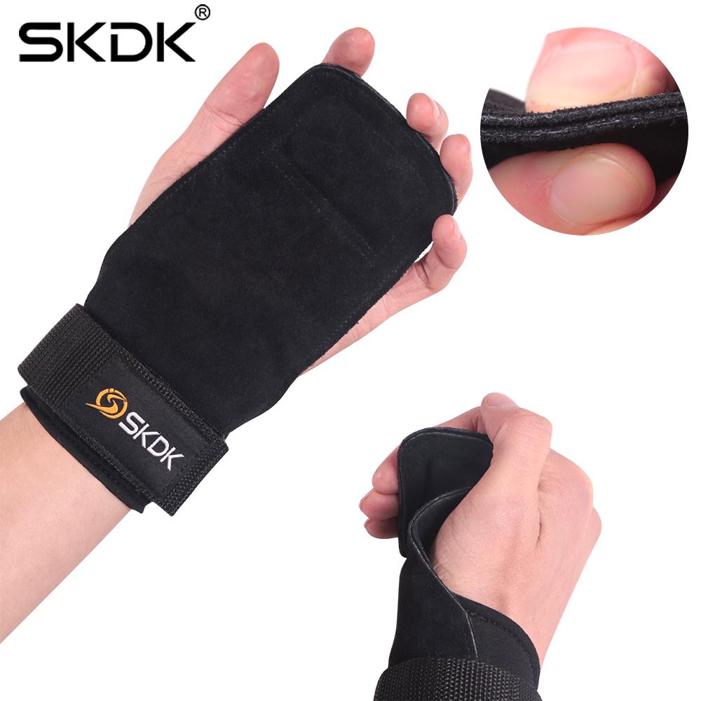 SKDK 1 Pair Cowhide Weight Lifting Gloves Training Fitness Gym Hand Grips 
