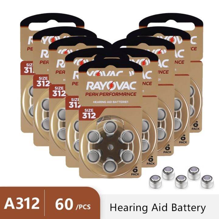 60Pcs Hearing Aid Batteries 312 A312 312A ZA312 312a PR41 Rayovac Peak