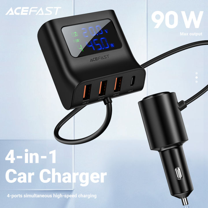 acefast-4พอร์ต-usb-car-charger-ไฟแช็กซ็อกเก็ต-splitters-pd-qc3-0-90w-จอแสดงผล-led-โวลต์มิเตอร์-dock-fast-charging-station
