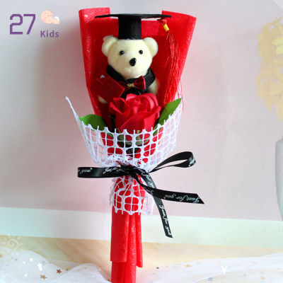 27Kids Graduation Romantic Bear Rose Soup Flower Cartoon Bouquet Party Wedding Decoration Festival Gift for Graduation Celebration