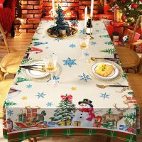 【cw】 Cartoon Santa Claus Table Cloth Snowman Pattern Rectangular Table Cloth Christmas Table Cloth Stain Resistant Decoration ！