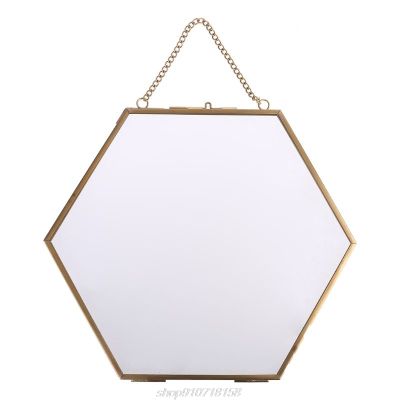 Hexagon Floating Hanging Photo Frame Metal Glass Portrait Picture Plant Specimen Display Holder Double Sided F06 21 Dropship
