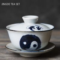 Jingdezhen Gaiwan เครื่องทำจีนมีฝาปิดอุปกรณ์ชุดถ้วยน้ำชาภาชนะใส่เครื่องดื่มใช้ในครัวเรือน