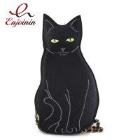 Black Cat Style Chain Shoulder Bag for Young Girl Casual Women Purses and Handbags Pu Leather Clutch Cute Mini Messenger Bag New