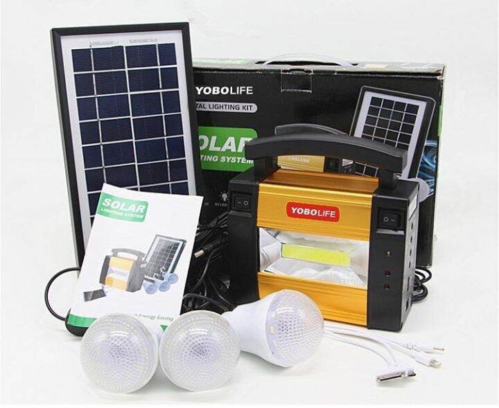 solar-lighting-system-ชุดไฟโซล่าเซลล์แคมป์ปิ้งเอนกประสงค์-อุปกรณ์ครบชุด-ฟรี-หลอดไฟ-led-3-หลอด-ไฟฉายในตัวสว่างมาก-แผงโซล่าเซลล์-สายชาจ-usb-อะแดปเตอร์-สายชาจไฟบ้าน-สามารถนำไฟไปใฃ้ชาร์จอุปกรณ์มือถือ-แทบเ