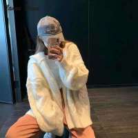 Namou Drane 2021 New Autumn and Winter Lazy Lantern Sleeve Long Hooded Sweater Cardigan Thick Line Pink Loose Sweater Outer Wear