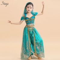 ✲ ชุดเจ้าหญิงฮาโลวีน New Princess Jasmine Aladdin Magic Lamp Childrens Set Indian Dance Girl Costume