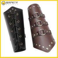 WAPKTY สีดำสีน้ำตาล ยิงธนูแขนยาม เครื่องหนังแท้ ถุงมือกันร้อน Viking Bracer อุปกรณ์เสริมกีฬา พังก์สไตล์ ข้อมือแขนเสื้อ ชายหญิง