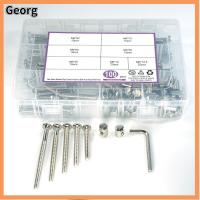 GEORG 100 Pcs M6x40-M6x80 สกรูสำหรับเปลเด็กทารก เหล็กคาร์บอนสตีล เงินสีเงิน บาร์เรลถั่วคละแบบ ทนทานสำหรับงานหนัก สกรูฝาครอบซ็อกเก็ตไดรฟ์ HEX เปลเด็กเปล