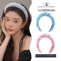 【 X.z.moonligh】ที่คาดศีรษะฟองน้ำบวมที่คาดผมแต่งหน้ามีฟองผ้าเทอร์รี่ผ้าผมสไตล์เรโทรสายรัดศีรษะนุ่มที่คาดผม