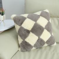 Spot parcel post Nordic Double-Sided Plush Pillow Cored Rabbit Plush Pillow Cover Sofa and Bedside Plush Cushion Lumbar Pillow Warm Winter