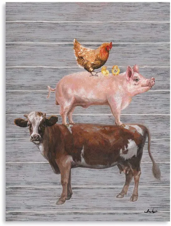 Cow Pig Rooster Stacked Wall Art, Farm Animal Kitchen Decor