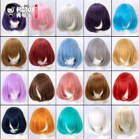 HSIU Cosplay Wig Synthetic Wig Short Bob Wig Straight Hair Golden Pink Red Blue Purple For Women 35Cm 23 Color Wigs+Free Wig Cap