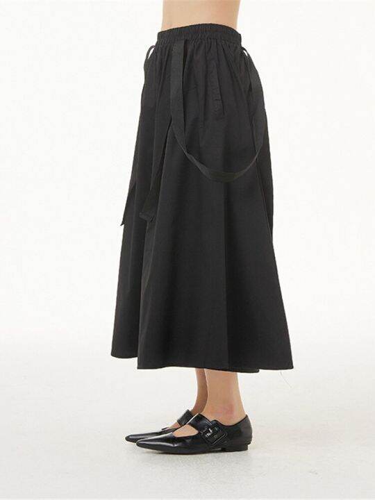 xitao-skirt-fashion-irregular-pleated-goddess-fan-women-black-skirt