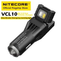 NITECORE เครื่องชาร์จพาหนะ VCL10มัลติฟังก์ชั่ USB ที่ชาร์จแบตในรถ QC 3.0อแดปเตอร์ชาร์จแบตเตอรี่ความเร็วสูงพร้อมไฟฉุกเฉิน LED เบรกเกอร์แก้ว