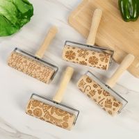 14x5cm Snowflake Rolling Pins Rock Snowflake Elk Wooden Rolling Embossing Baking Cookies Biscuit Fondant Cake Patterned Roller