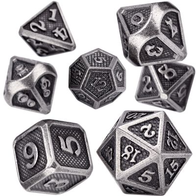 【LZ】 Conjunto de dados poliédricos de metal sólido cor antiga 7-Die D4 D6 D8 D10 D   D12 D20 para DND RPG