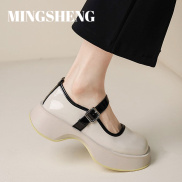 MINGSHENG small leather shoes retro Mary Jane shoes thick sole square toe