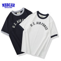 MBBCAR 2023ใหม่สำหรับฤดูร้อนเสื้อยืดแขนเย็บเฉียงลงมาจากคอเสื้อของผู้ชายสีกากีพิมพ์ลายภาษาอังกฤษแบบอเมริกันมีสี230กรัม