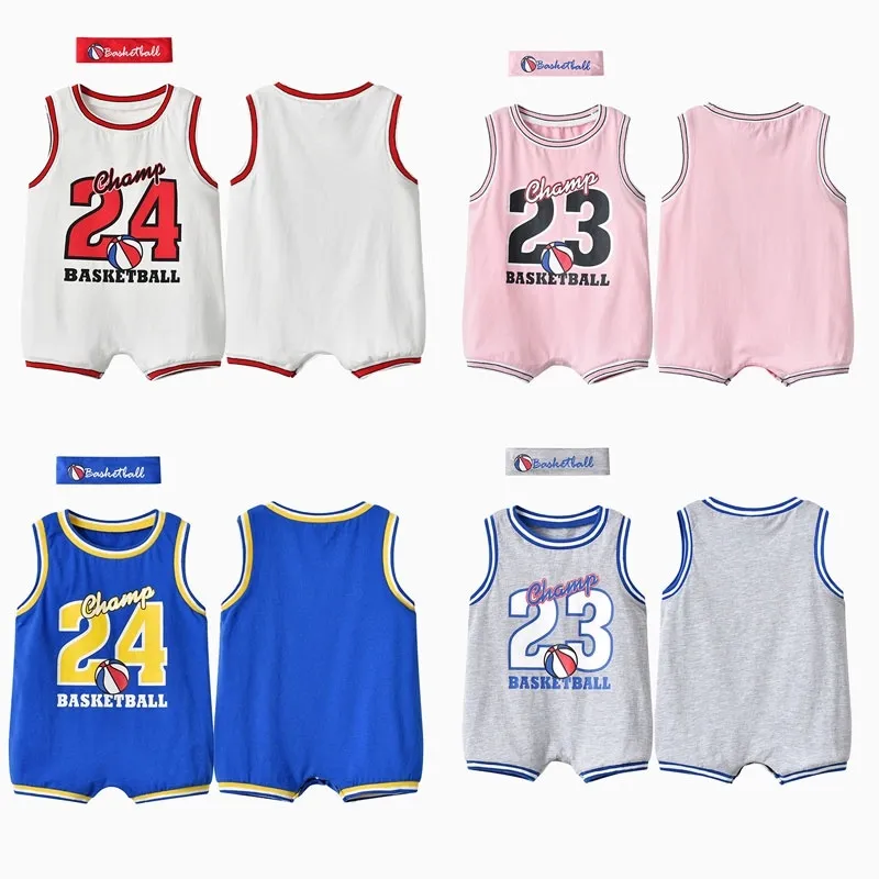 Baby Romper headband Sleeveless Basketball Jersey for Kids Red Jersey Terno  No.23 Jumpsuit Newborn Basketball Theme Photo Shoot Outfit