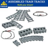 KAZI Quality DIY City Train Rail Straight Curved Tracks Sets Building Blocks Are Suitable For VariousTrains Kid Toy Gifts