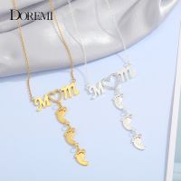 DOREMI Baby Feet Drop Pendant MOM Necklace Name Necklace Pendant Custom Birthdate Personalized Inlay CZ Heart Necklaces