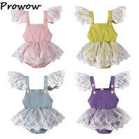 Prowow 0-24M Baby Girls Romper Dress Spaghetti Strap Lace Bodysuit For Infants Ruffles Butterfly Jumpsuit Toddler Girls Clothing