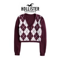 เสื้อสเวตเตอร์คอวีแขนยาวเข้ารูปสำหรับผู้หญิง Hollister 20 22ฤดูใบไม้ร่วงและฤดูหนาวอเมริกาแบบย้อนยุค