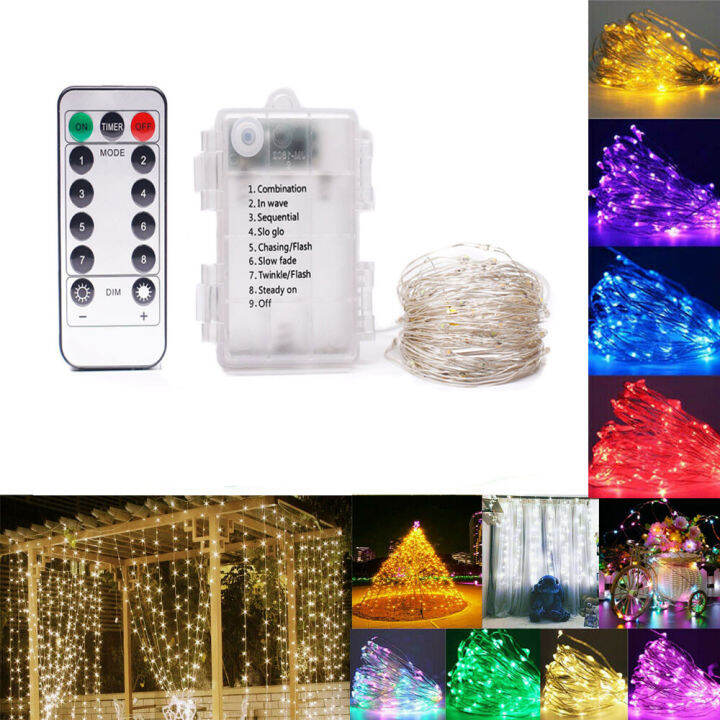 110M 8Mode LED String Lights Remote Control Copper Wire Battery